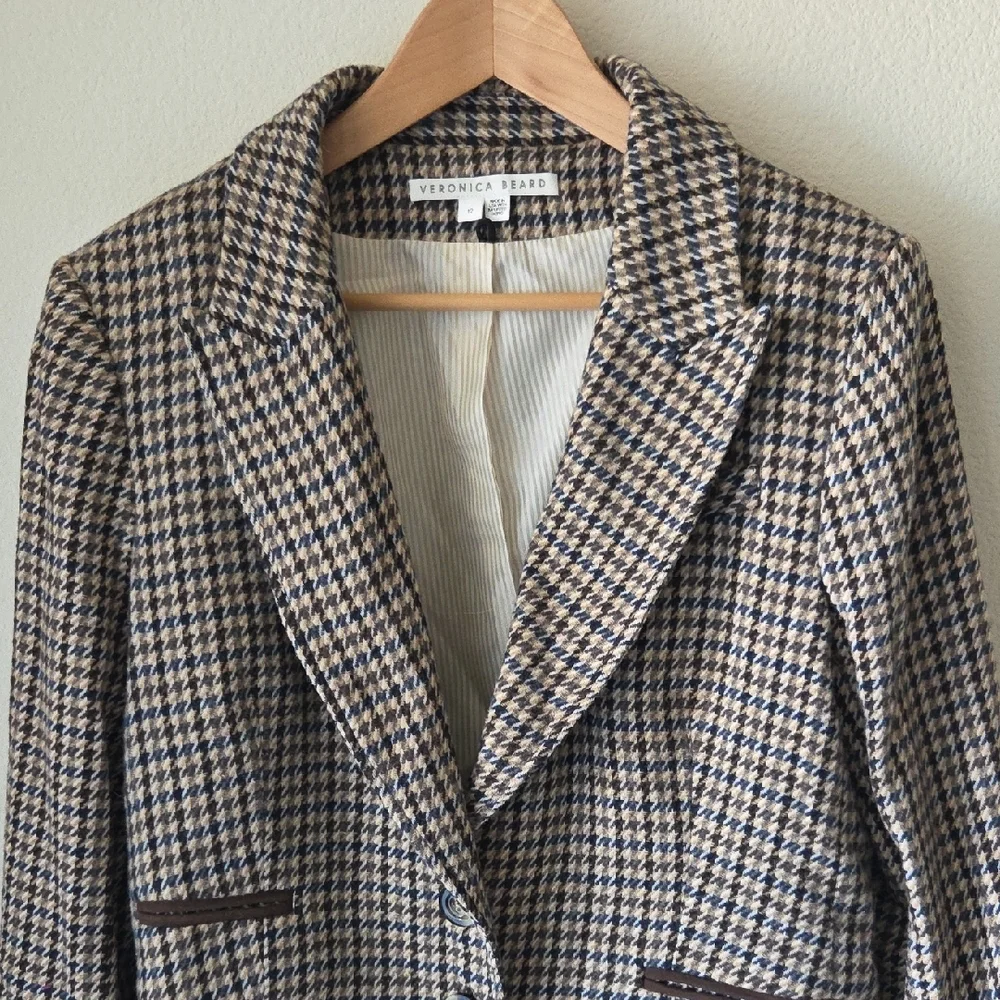 Veronica Beard Hudson Houndstooth Dickey Blazer Suede Elbows & Trim Sz 12 - Picture 5 of 16